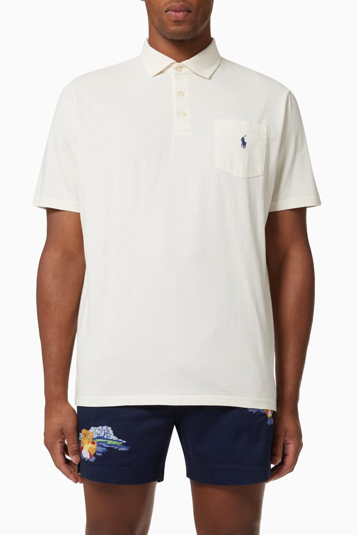 Short Sleeve Polo Shirt in Linen & Cotton, Neutral