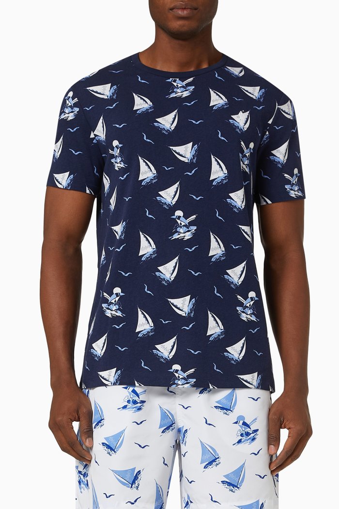 

All-over Boat Print T-shirt in Jersey, Blue