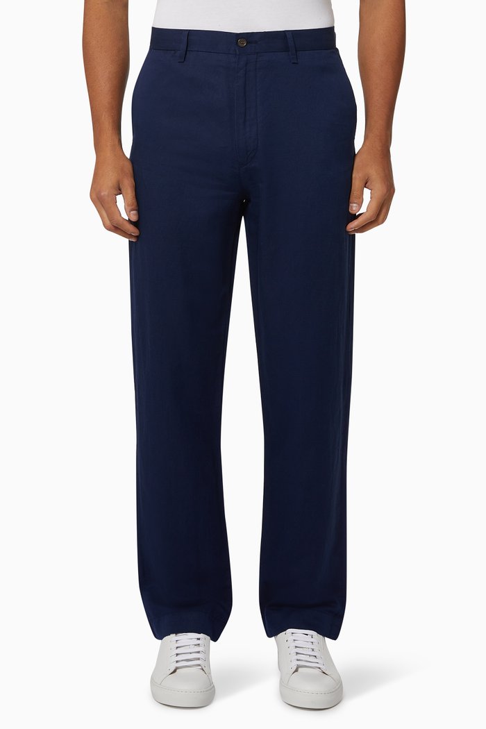 

Classic Fit Trouser in Linen-Blend Twill, Blue