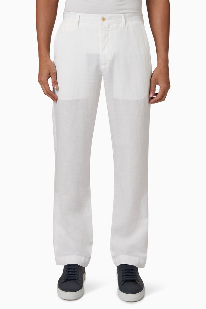 

Classic Fit Pants in Linen-Blend Twill, White