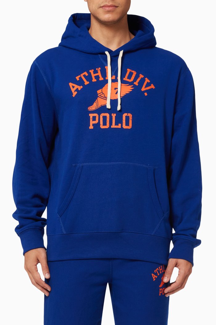 

Graphic Hoodie in Cotton Blend Fleece, Blue