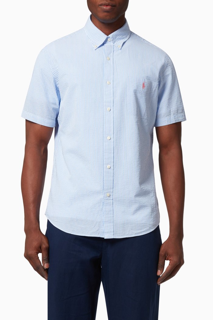 

Short-sleeved Shirt in Cotton, Blue