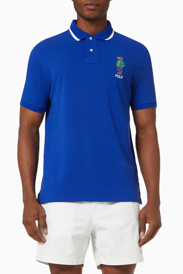 

Polo Bear Polo Shirt in Cotton Piqué, Blue