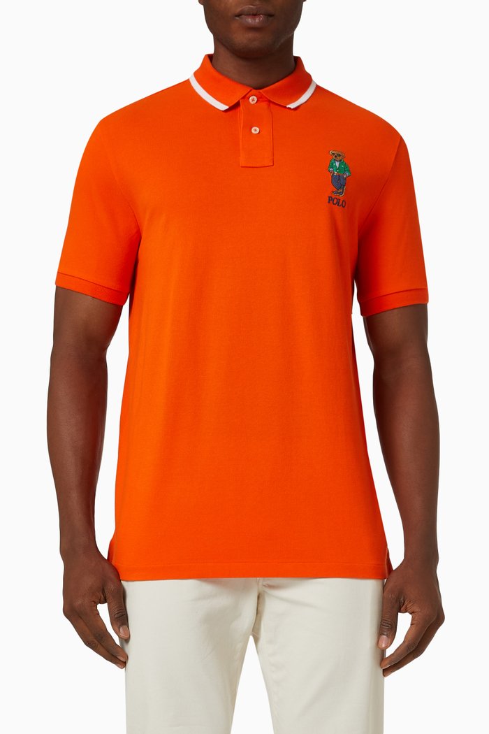 Polo Bear Polo Shirt in Cotton Piqué, Orange