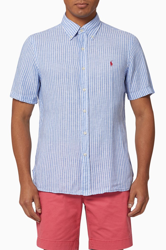 

Short Sleeve Shirt in Linen, Blue