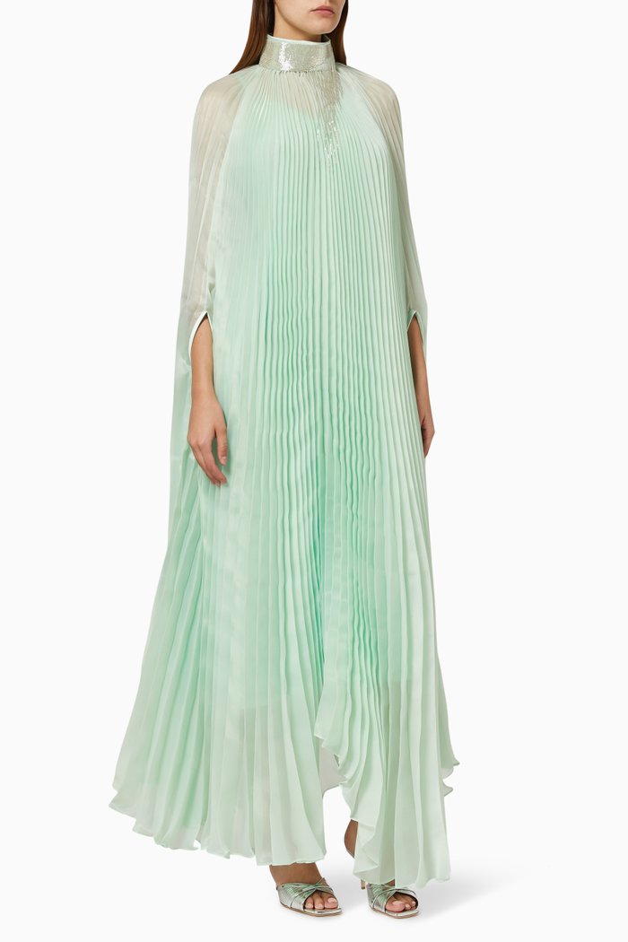 

Embellished Pleated Kaftan Dress, Green