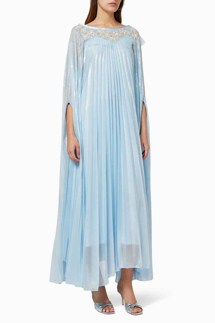 

Embellished Pleated Dress, Blue