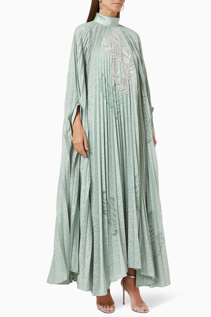

Sequinned Cape Maxi Dress in Lace, Green
