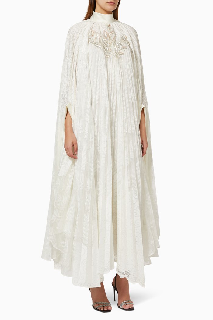 

Sequinned Cape Maxi Dress in Lace, Neutral