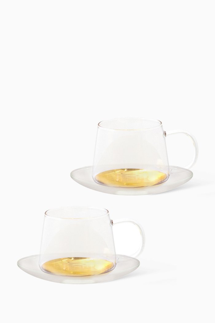 

Estelle Glass Teacup and Saucer, Set of 2, Silver