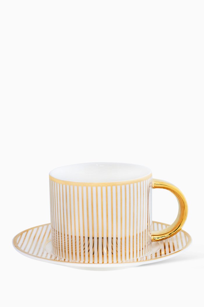 

Pintstripe Teacup & Saucer in Vegan Bone China, Neutral