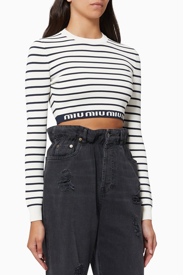 

Logo Crop Top in Ribbed Knit, White