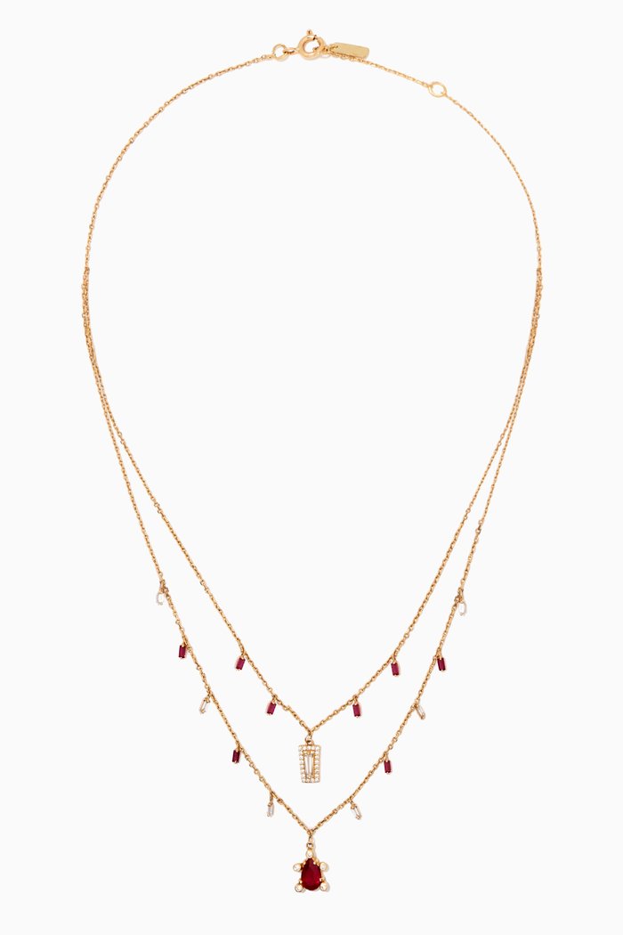 

Double Layer Ruby & Diamond Necklace in 18kt Yellow Gold
