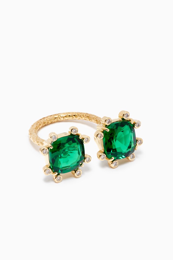 

Emerald & Diamond Open Ring in 18kt Yellow Gold