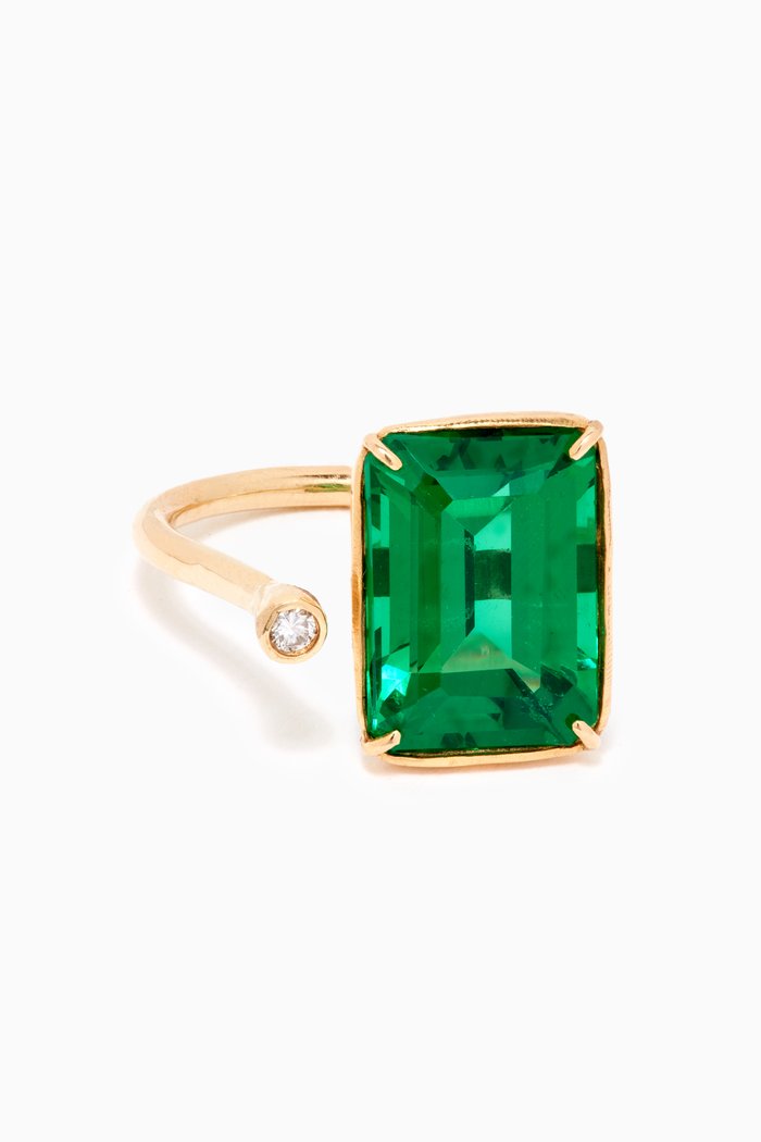 

Emerald Open Ring with Diamond in 18kt Yellow Gold