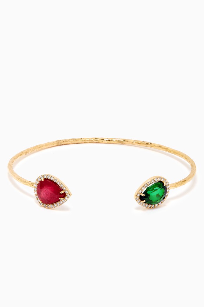 

Ruby & Emerald Open Bracelet with Diamonds in 18kt Yellow Gold