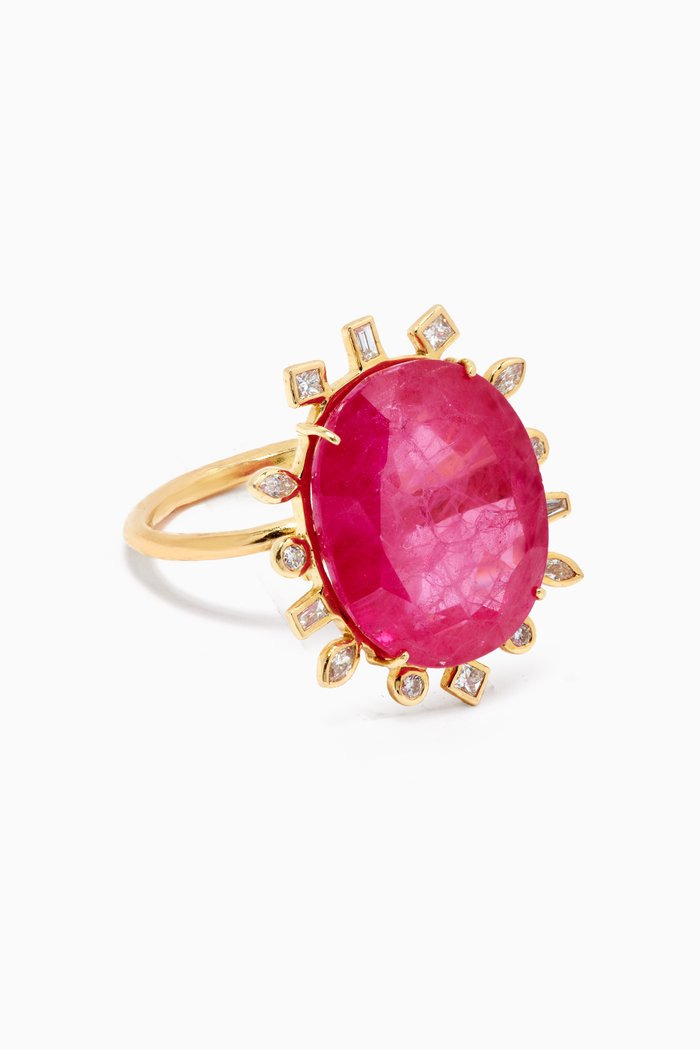 

Ruby Statement Ring with Diamonds in 18kt Yellow Gold