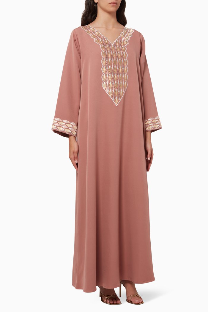 

Embroidered Kaftan in Crepe, Pink