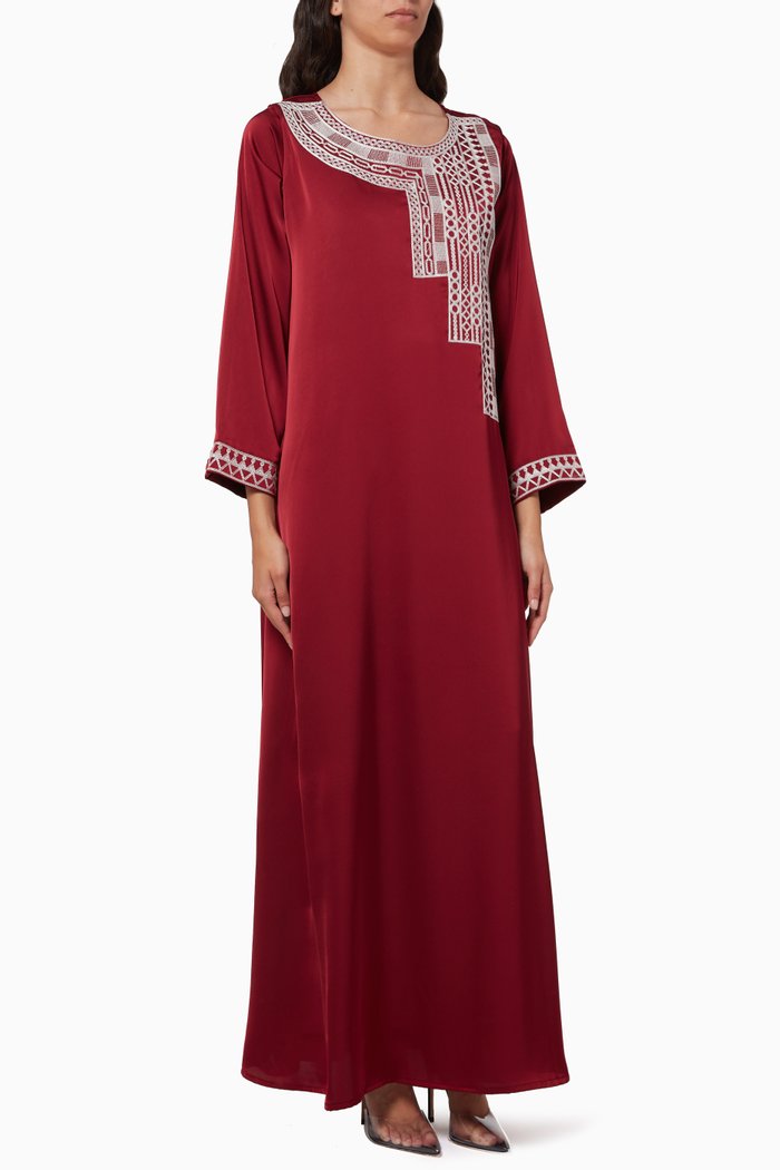 

Embroidered Kaftan in Cotton Crepe, Red