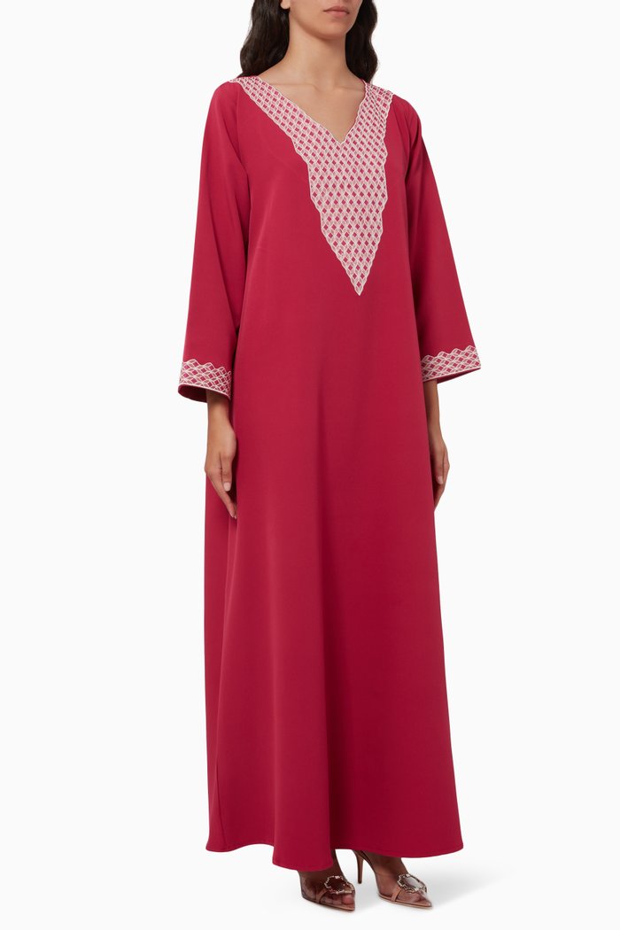 

Embroidered Kaftan in Crepe, Pink
