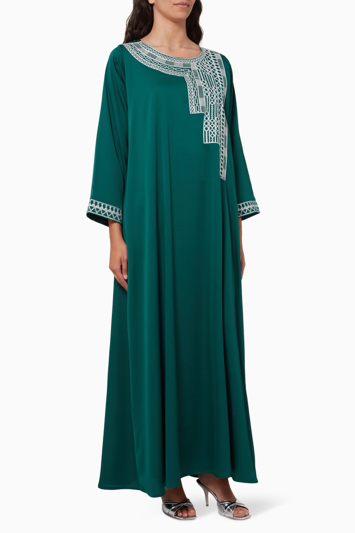 

Embroidered Kaftan in Crepe, Green