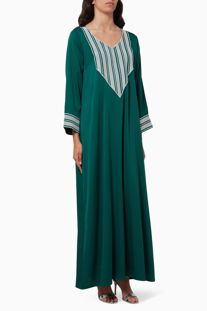 

Embroidered Kaftan in Crepe, Green