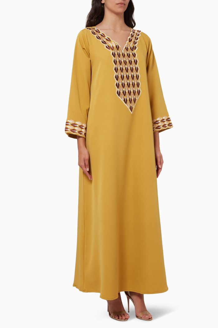 

Embroidered Kaftan in Crepe, Yellow