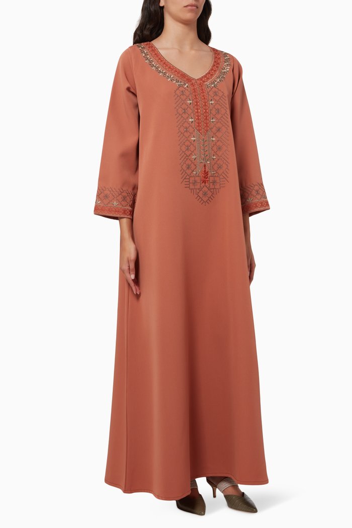 

Embroidered Kaftan in Crepe, Orange