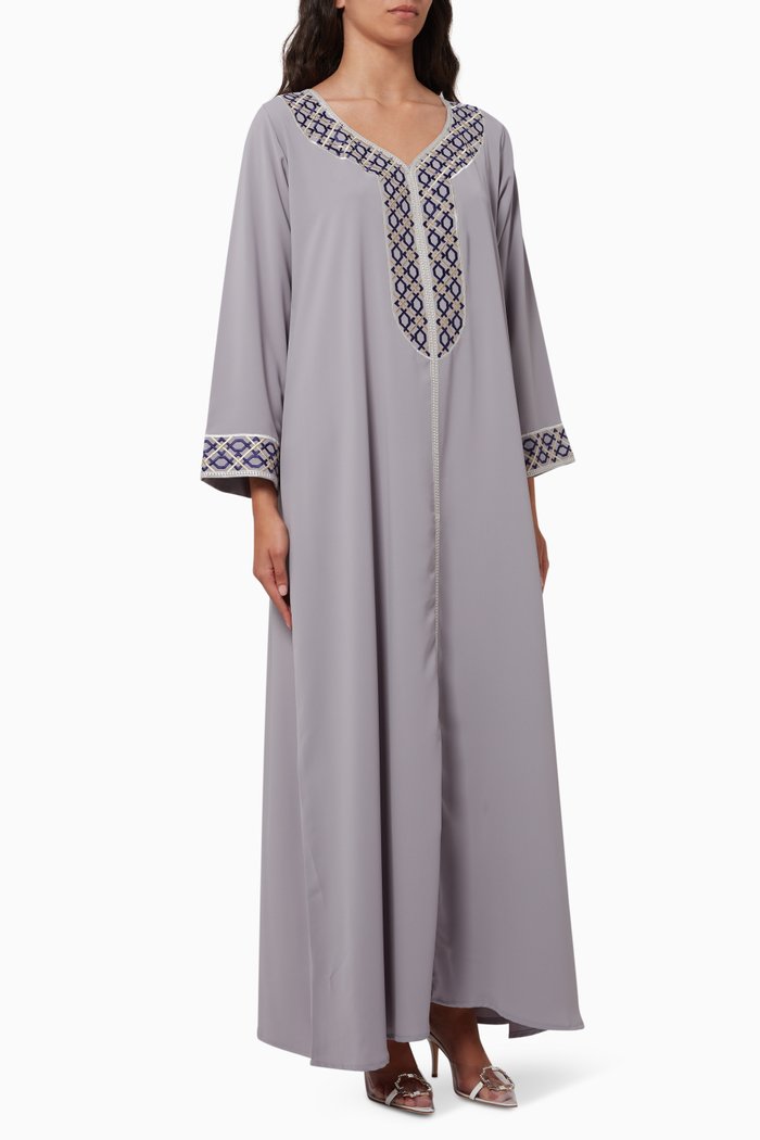 

Embroidered Kaftan in Crepe, Grey