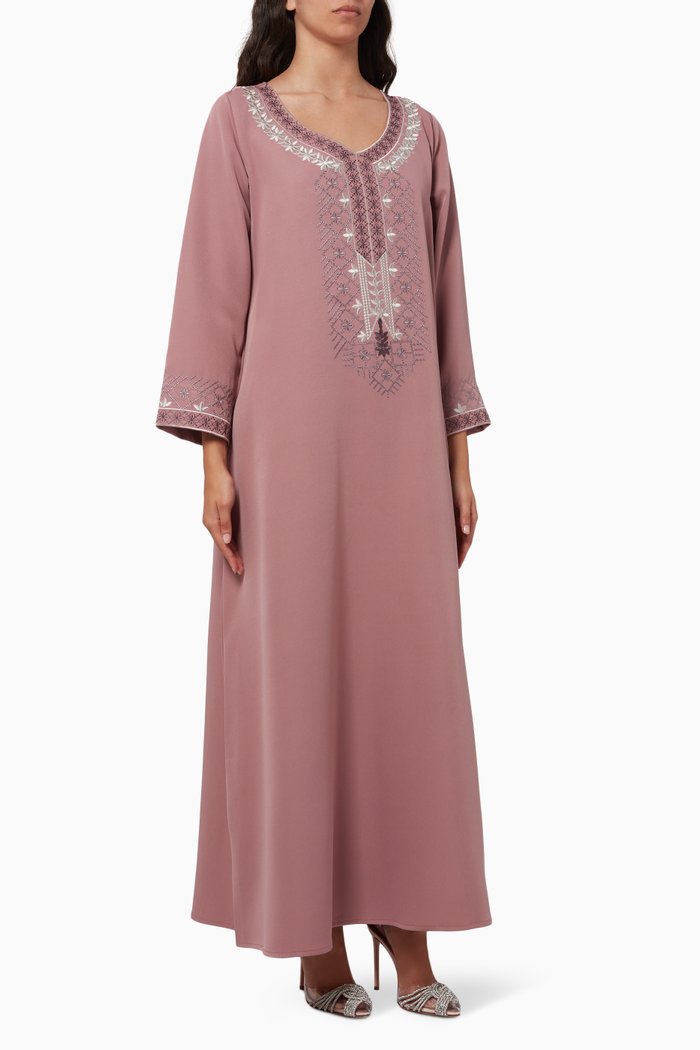 

Embroidered Kaftan in Crepe, Purple