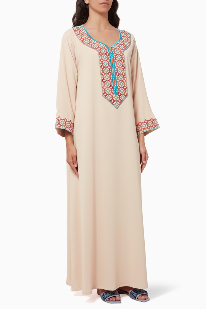 

Embroidered Kaftan in Crepe, Neutral