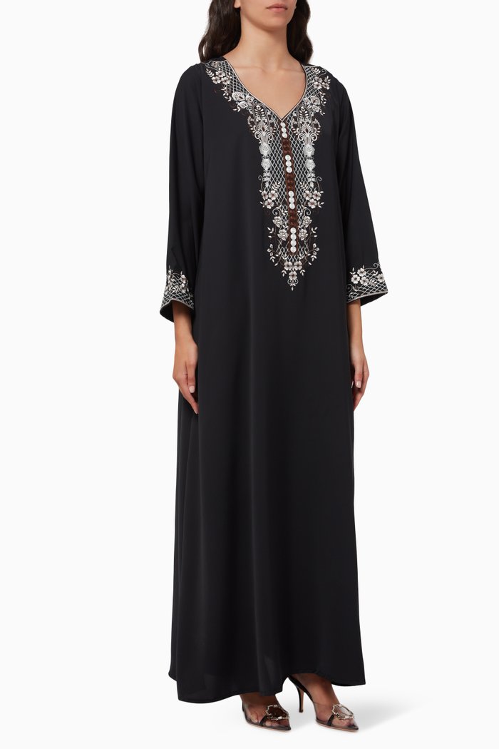 

Embroidered Kaftan in Crepe, Black