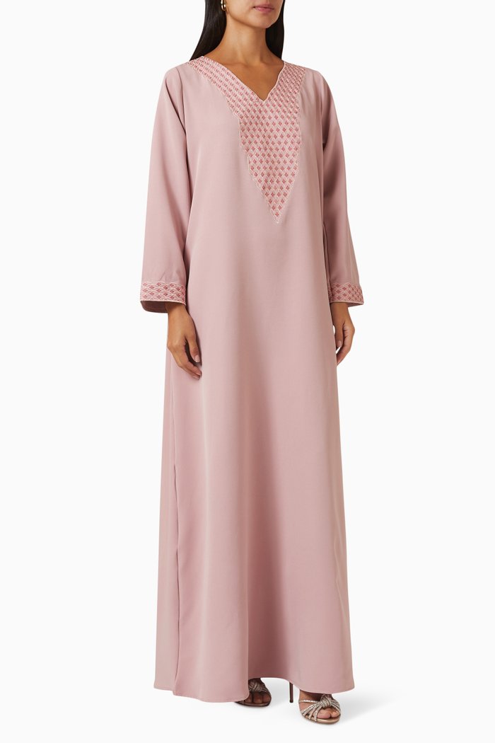 

Dotted Embroidered Kaftan in Crepe, Pink