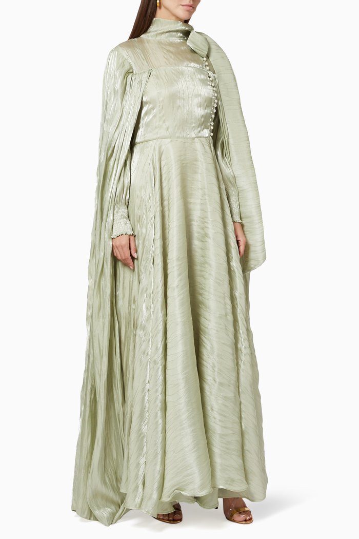 

Cape Dress in Satin, Green