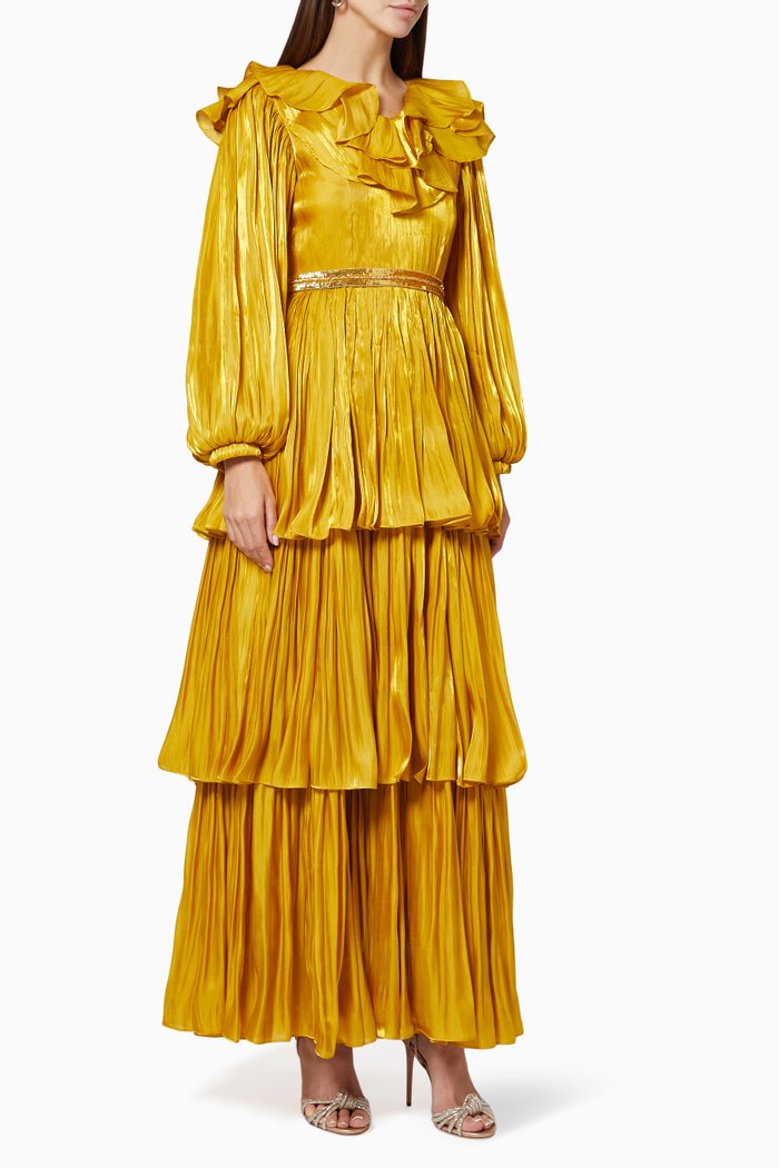 

Ruffle Tiered Dress in Satin, Yellow