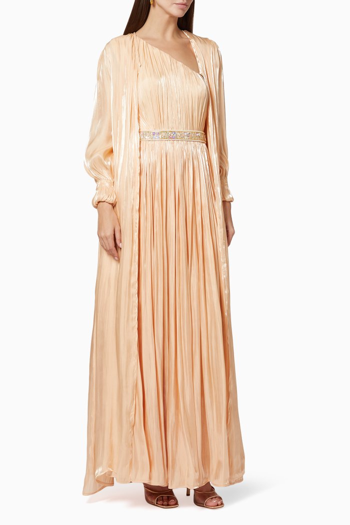 

Jacket & One Shoulder Dress in Satin, Orange
