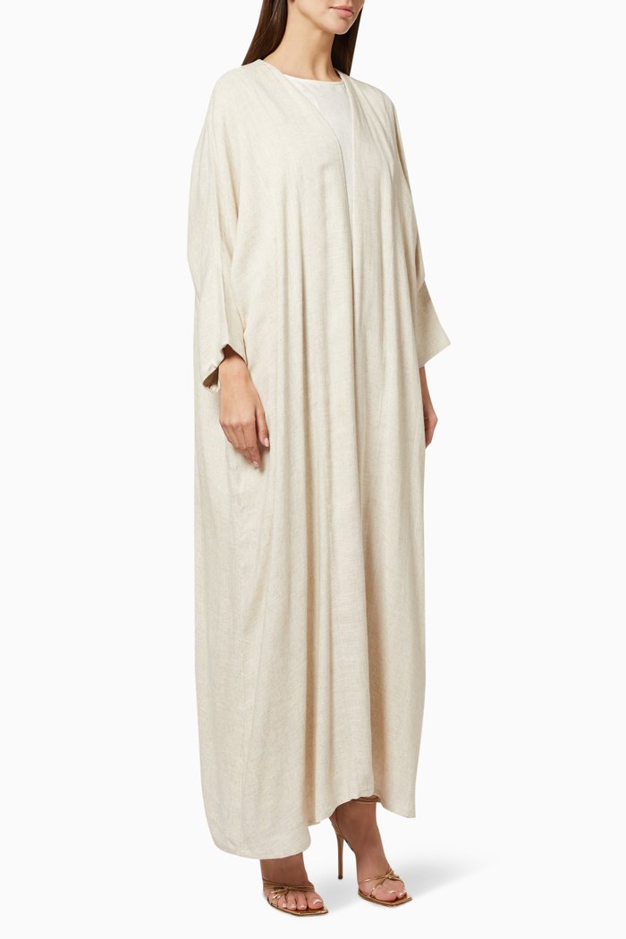 

Plain Long Sleeve Abaya in Linen, Neutral