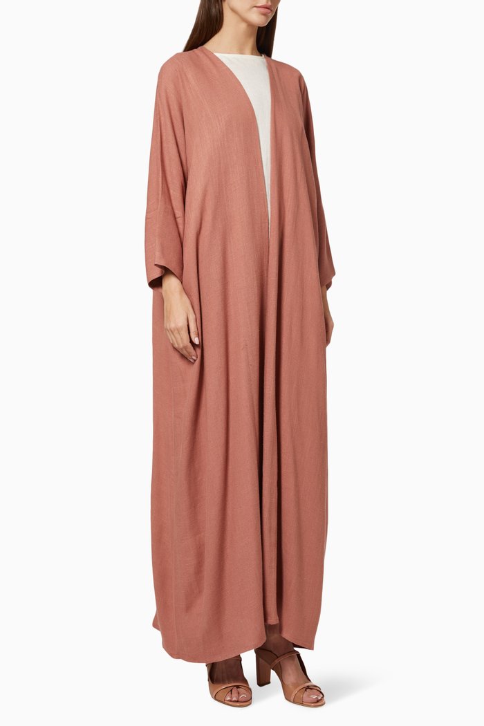 

Plain Long Sleeve Abaya in Linen, Brown