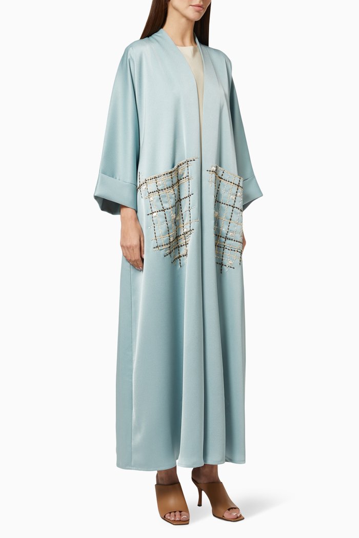 Embroidered Abaya in Linen, Blue