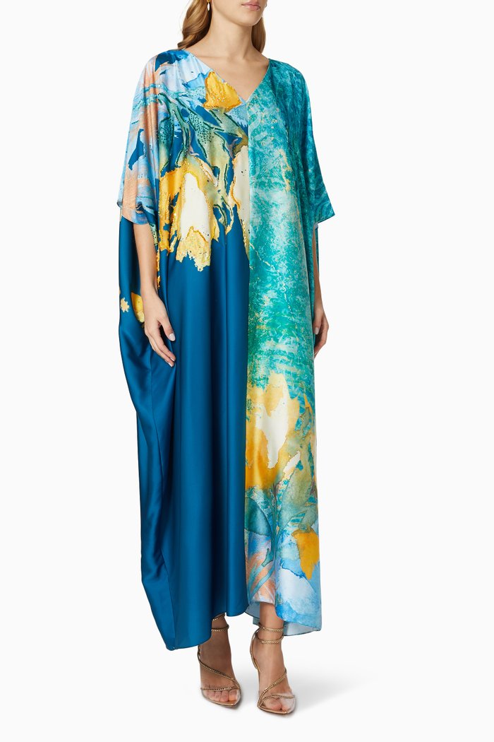 

Sequinned & Beaded Kaftan Dress in Silk, Multicolour