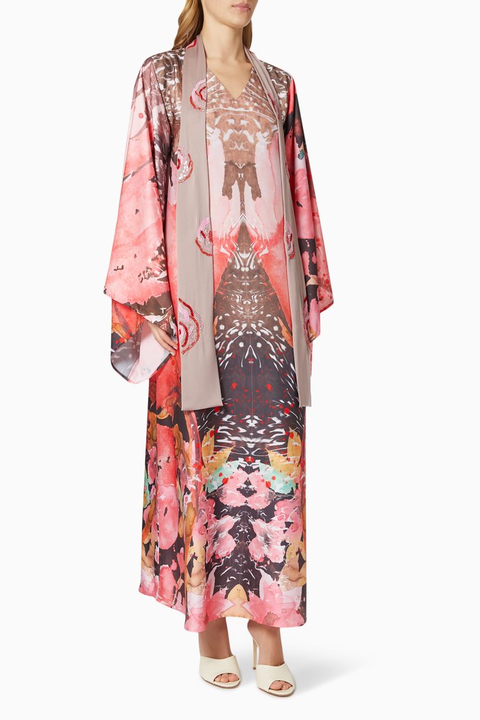 

Sequinned Kaftan in Silk Satin, Multicolour