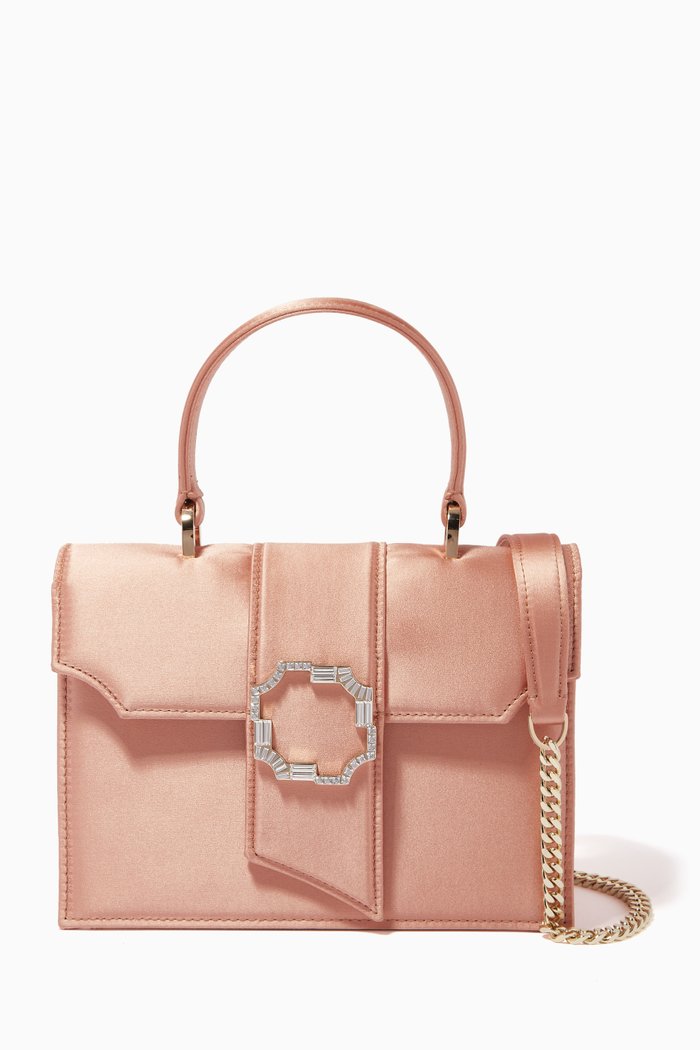 Audrey Medium Top Handle Bag in Satin, Pink