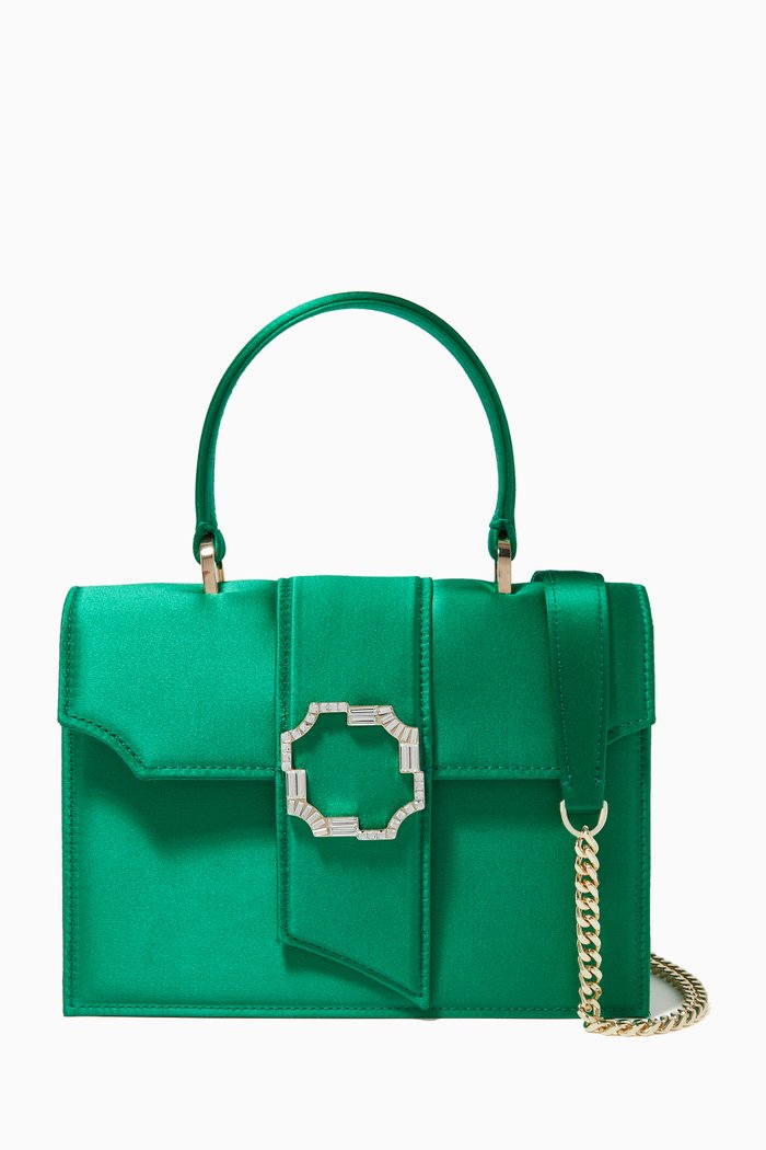 

Audrey Medium Top Handle Bag in Satin, Green