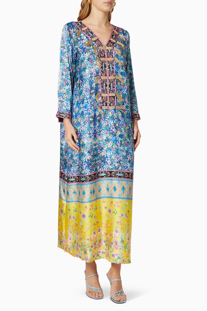 

Embroidered Kaftan in Silk, Multicolour