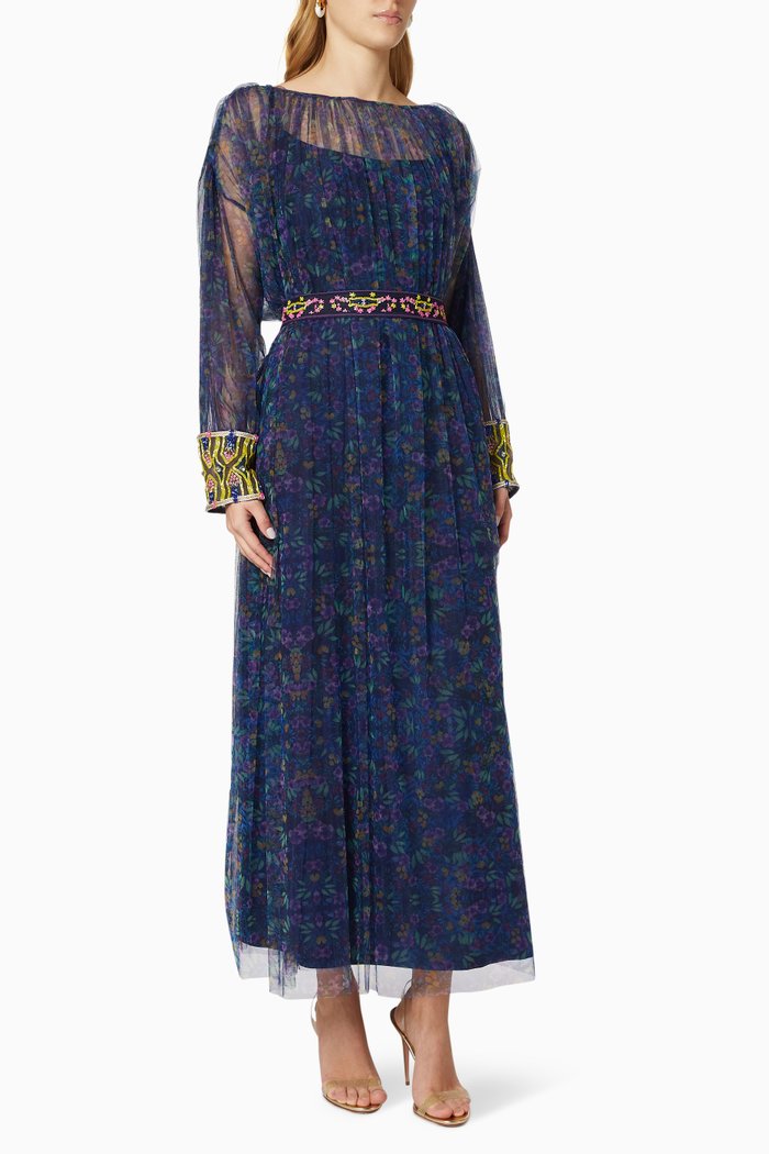 

Embroidered Maxi Dress in Tulle, Multicolour