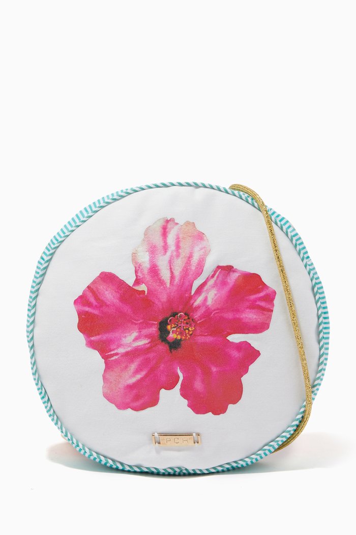

Belgica Flower Print Round Bag, White