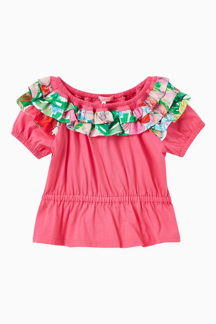 Claudia Frill Top in Cotton, Pink