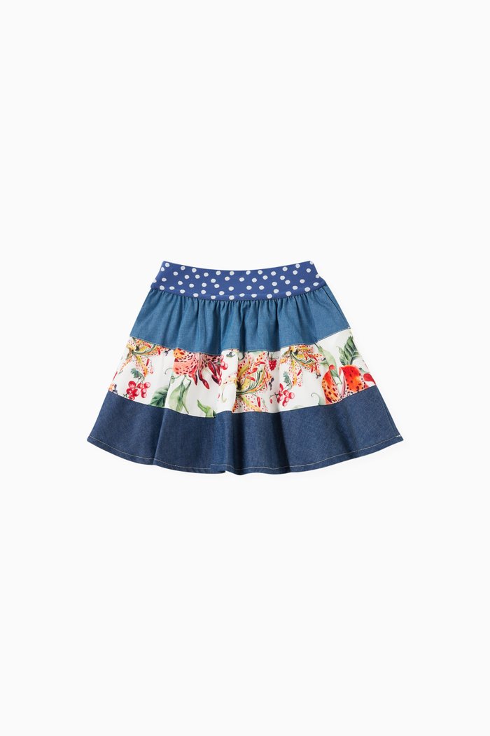 Fania Patchwork Skirt, Blue