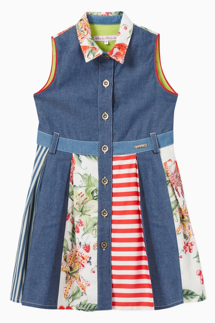 

Famara Patchwork Dress in Cotton, Blue