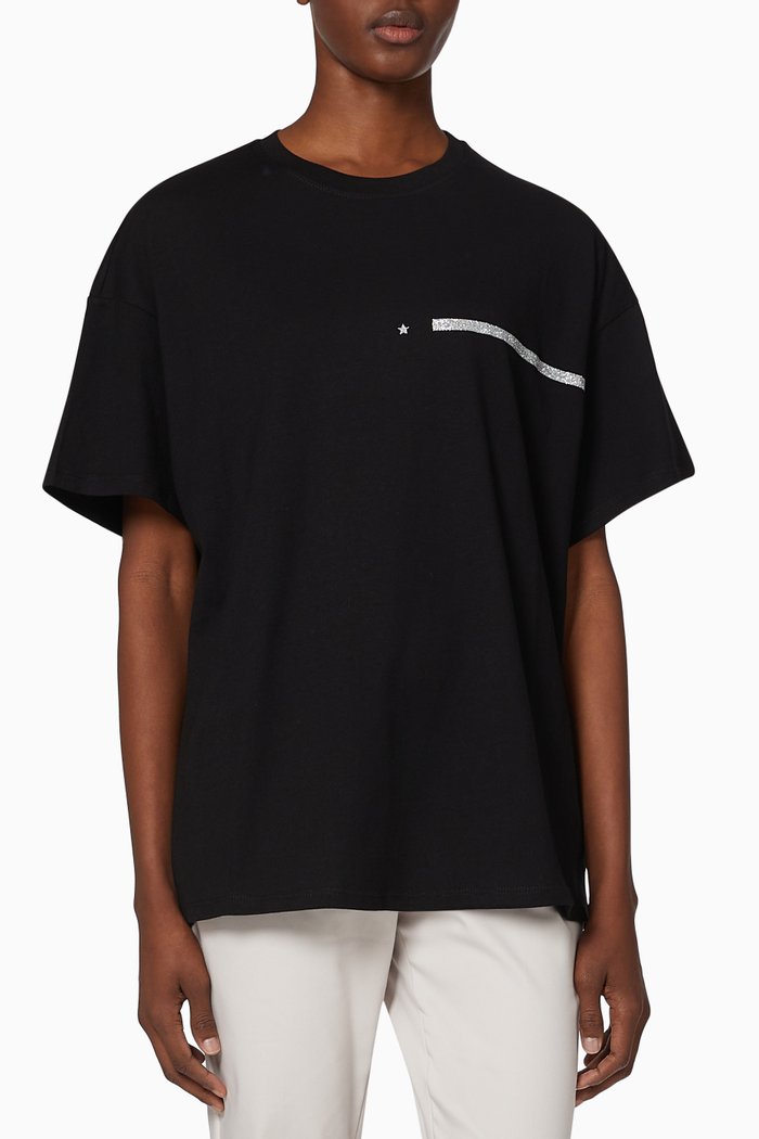 

Glitter Print T-shirt in Cotton Jersey, Black